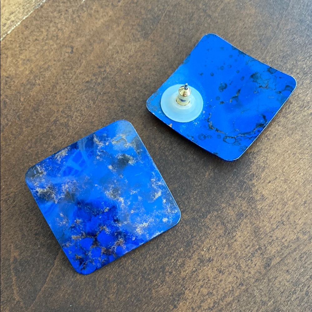 Blue Square Statement Earrings - image 6